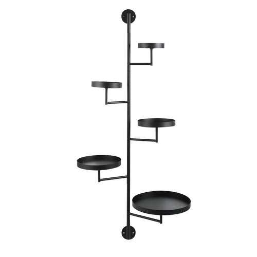Mica Decorations Perry Wandrek Zwart - Metalen Wandrek met Vijf Ronde Plateaus voor Planten, Servies en Decoratieve Items - Industrieel Design - L36 x