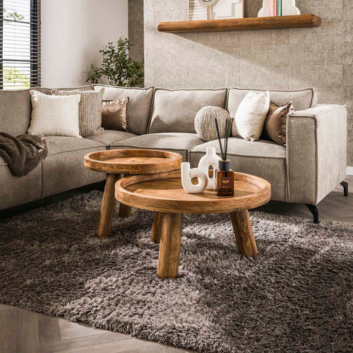Giga Meubel Salontafel Tripod - Naturel Hout - Set van 2 - 80x80x40cm