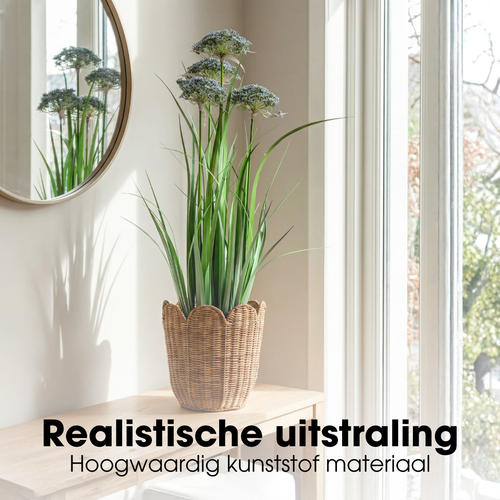 Mica Decorations Engelwortel – Kunstgras in Pot – Realistische Nepplant Woondecoratie – Kunstplanten voor Binnen en Buiten – H120 x Ø35 cm – Groen,