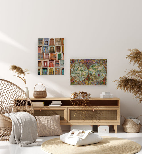 Canvas 60x40 Afdruk Kleurrijke Wereldkaart