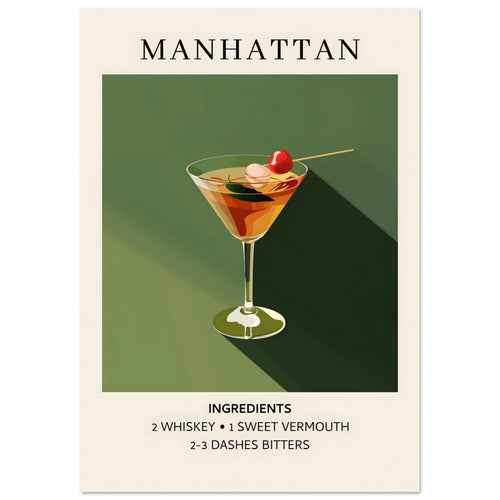 Artfulprints Poster met Lijst Manhattan cocktail - Ingrediënten   - 50x70 cm - Groen