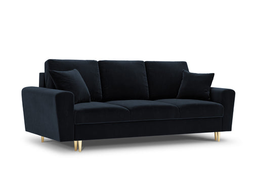 Cosmopolitan Design Slaapbank met opbergdoos Kyoto 3-zits, flueel, donkerblauw - 100x235x88cm