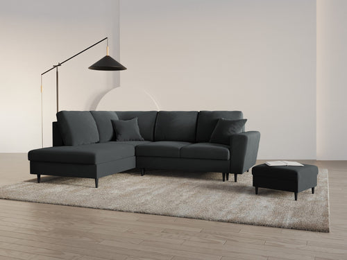 Cosmopolitan Design Uitklapbare hoekbank links met opbergdoos Kyoto 5-zits, flueel donkergrijs - 194x243x88cm