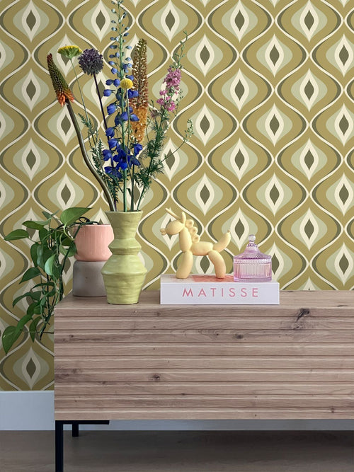 ESTAhome behang retro ornamenten vergrijsd groen - 53 cm x 10.05 m - 130987