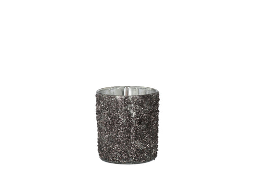 J-Line windlicht Glitter - glas - antraciet grijs - medium - 2 stuks - vtwonen shop
