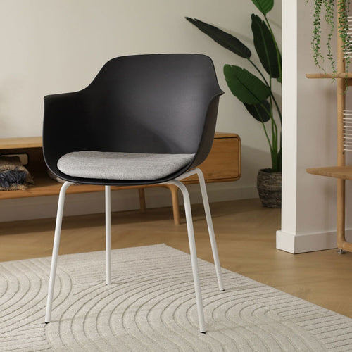 Nolon Nora-Liz Eetkamerstoel Zwart - Lichtgrijs Kussen - Witte Poten - vtwonen shop