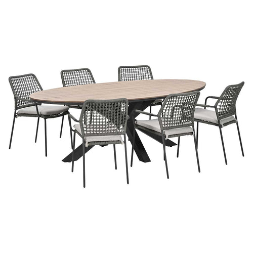 Garden Impressions Tuinset Natas grijs 7-delig - Tulli tuintafel ovaal 220x115 cm