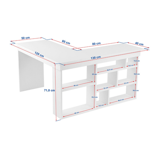 ORGANIS Hoekbureau met 8 open opbergvakken - Wit - 50x130x72 cm