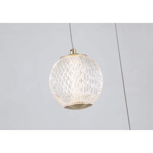 Searchlight Allure 5-lichts cluster licht-druppel plafond hanglamp satijn messing & helder acryl