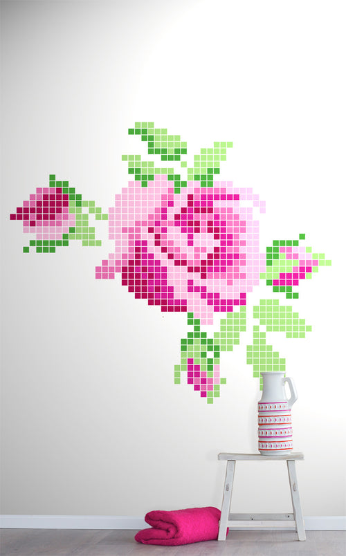 ESTAhome fotobehang gehaakte roos roze en groen - 200 x 279 cm - 158108 - vtwonen shop