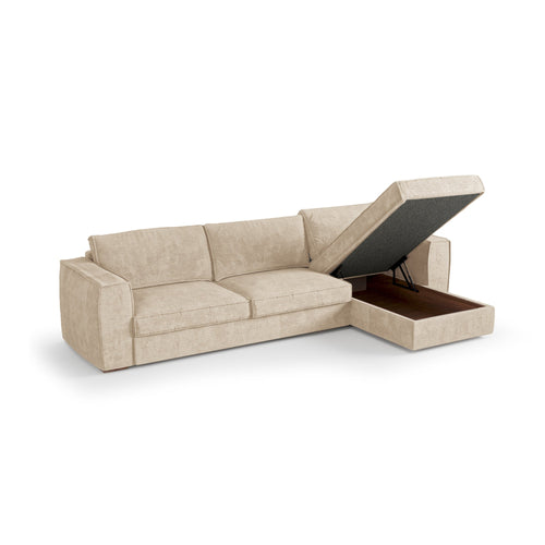 Premium Interiors - Rechthoekige hoekbank MIKA - zacht aanvoelende geweven stof beige 292cm