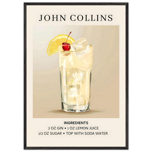 Artfulprints Poster met Lijst John Collins cocktail - Ingrediënten   - 70x100 cm - Taupe