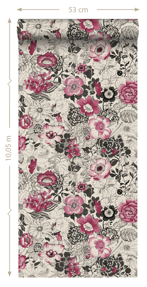 ESTAhome behang bloemen donker rood en beige - 53 cm x 10.05 m - 138505