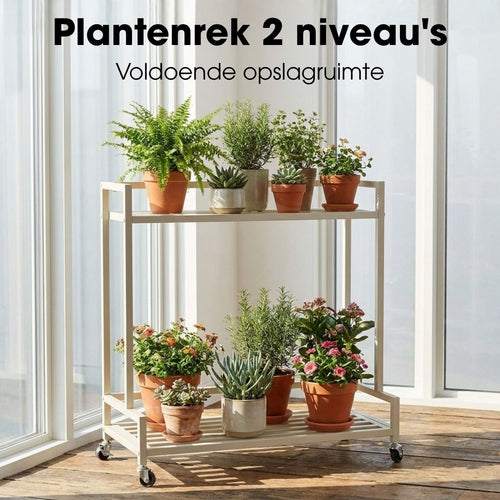 Mica Decorations Greenrax Plantenrek op Wielen - Plantenstandaard voor Kamerplanten, Buitenplanten of Tuingereedschap - Meerdere Plateaus