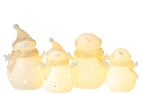 J-Line figuur Sneeuwpop - keramiek - wit/beige - large - 2 stuks - LED - vtwonen shop