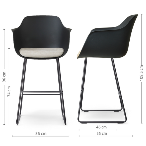 Nolon Nino-Liz barkruk zwart met naturelbeige zitkussen - zwart onderstel - 75 cm