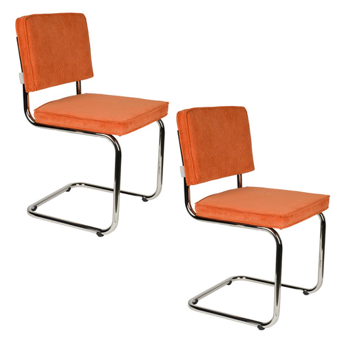 Zuiver Ridge Rib Eetkamerstoelen Oranje - Set van 2