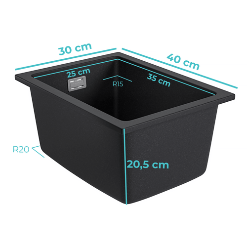 LOMAZOO spoelbak Isco - opbouw - graniet - zwart - 30 x 40 cm