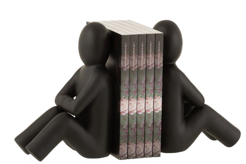 J-Line boekensteun P'tit Maurice - kunststof - zwart - set van 2