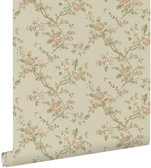 ESTAhome behang vintage bloemen vergrijsd groen - 50 x 900 cm - 132209