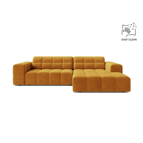 Cosmopolitan Design - Rechter hoekbank Chicago 3-zits, flueel geel - 167x234x78cm