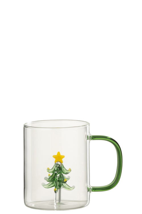 J-Line drinkglas Kerstboom - glas - transparant/groen