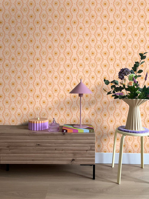 ESTAhome behang retro ornamenten roze, oranje en geel - 50 x 900 cm - 131715
