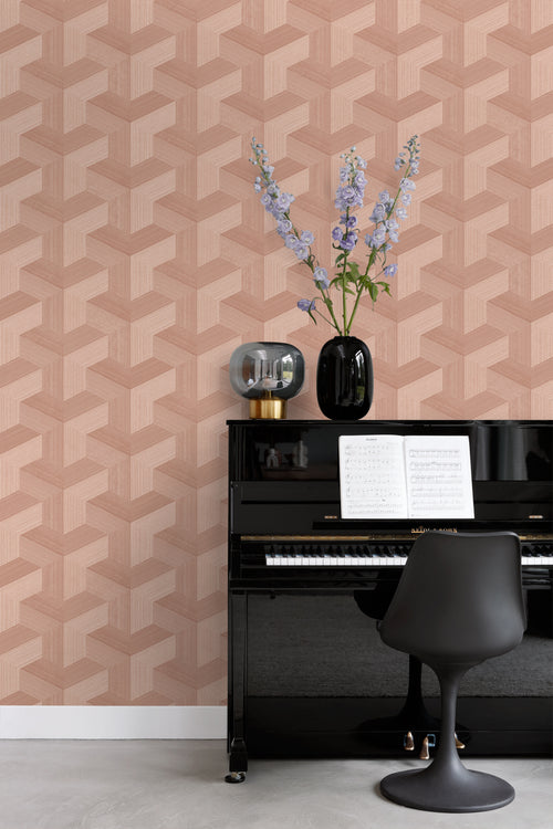 Origin Wallcoverings behang grafisch 3D motief terracotta roze - 53 cm x 10.05 m - 347950 - vtwonen shop