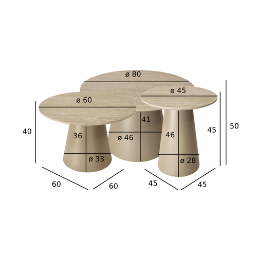 Furnhouse salontafel set Tango - Beige - Ø 45/60/80 cm
