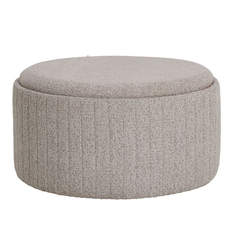 DÉJA Living Salontafel Angela – Rond – Met Opbergruimte – Chenille – Essen Fineer – 81x81x42 cm – Taupe/Naturel
