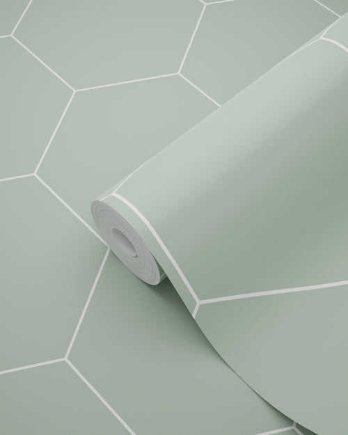 ESTAhome behang hexagon vergrijsd groen en wit - 0,53 x 10,05 m - 139227 - vtwonen shop