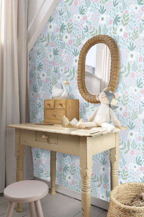 ESTAhome behang bloemetjes groen en roze - 50 x 900 cm - 131066 - vtwonen shop