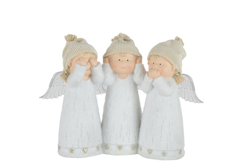 J-Line figuur Engel Horen/Zien/Zwijgen - polyresin - wit - LED lichtjes