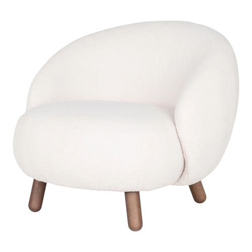 Artichok Mona ronde fauteuil met walnoot poten - teddystof wit
