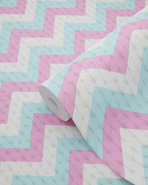 ESTAhome behang zigzag motief turquoise en roze - 53 cm x 10.05 m - 138136