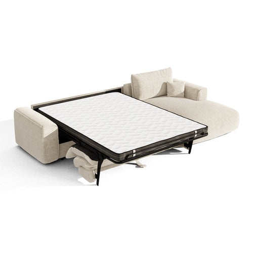 Premium Interiors - Rechthoekige hoekbank met snelle slaapfunctie COMO - bouclé-stof crème 300cm