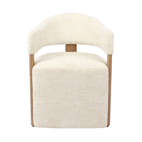 DÉJA Living Eetkamerstoel Niva - Beige/Walnoot Stof - Met Wielen - Set van 2