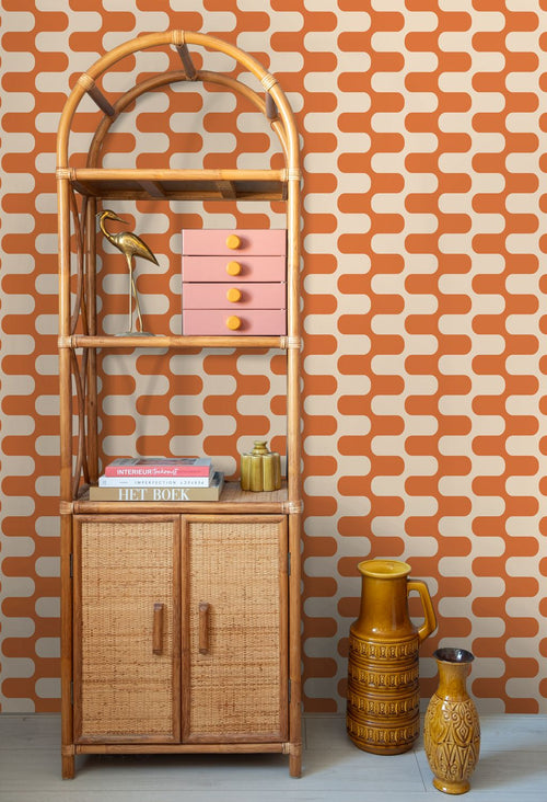 ESTAhome behang golvende lijnen oranje en beige - 50 x 900 cm - 132141