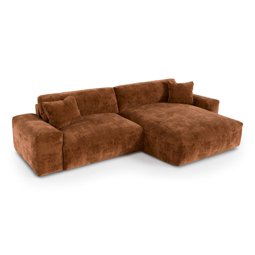 Premium Interiors - Rechthoekige hoekbank CHEER - gewaafd fluweel terracotta 312cm