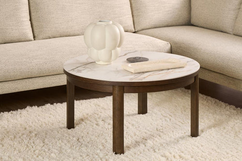 Rebellenclub  Leda Salontafel - ø80 cm - Marmerlook / Gerookt Eiken
