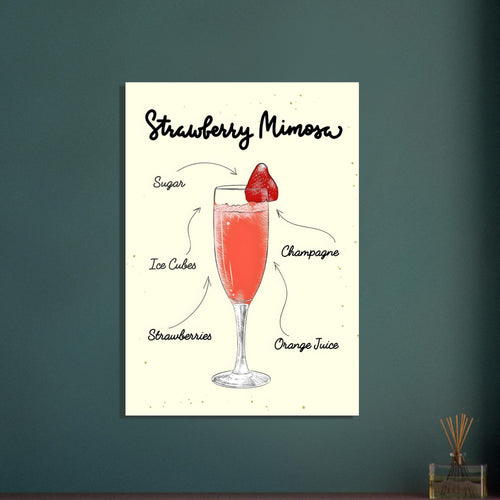 Artfulprints  Strawberry Mimosa cocktail – Illustratie   poster A4 21x29.7 cm - vtwonen shop