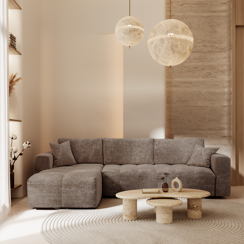 Premium Interiors - Linkshoekbank met snelle uitklapfunctie VIBE - gewaafd fluweel mol 286cm