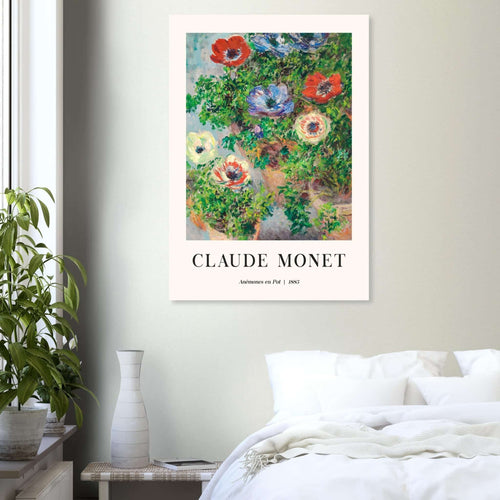 Artfulprints Poster met Lijst Claude Monet - Anémones en pot   - A4 21x29.7 cm - Groen