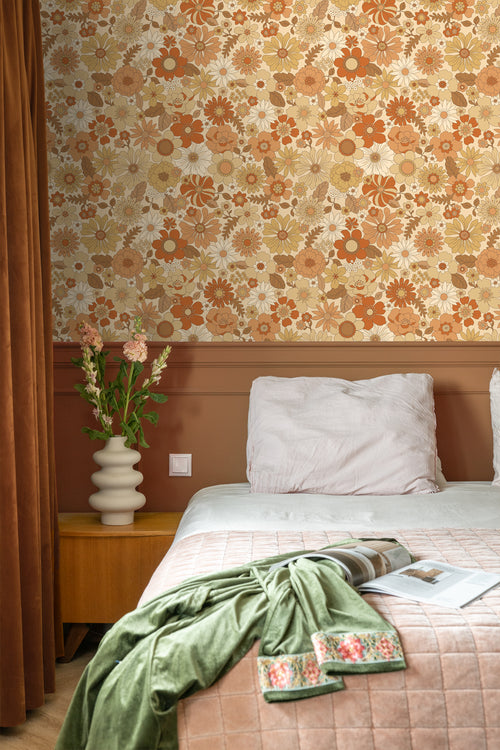 ESTAhome behang retro bloemen oranje - 53 cm x 10.05 m - 130963 - vtwonen shop