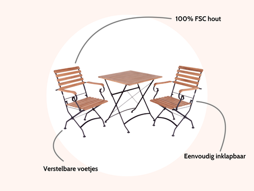 MaximaVida inklapbare vierkante acacia bistro set Toscana 70 cm zwart - stoelen met armleuning - vtwonen shop