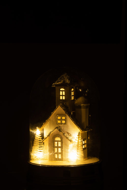 J-Line stolp Winter Huis - kunststof - wit - small  - LED lichtjes - vtwonen shop