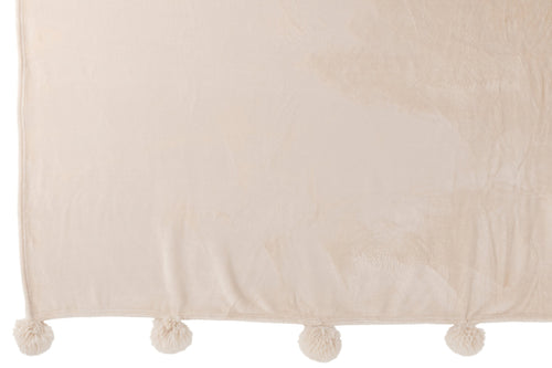 J-Line plaid Pompom - polyester - lichtbeige - 170 x 130 cm