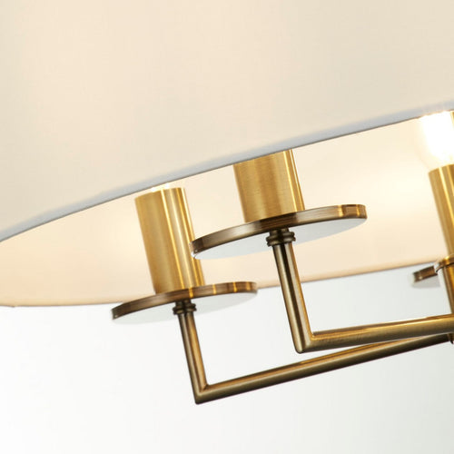 Searchlight Knightsbridge Hanglamp met 5 lampen, antiek messing en witte linnen kap