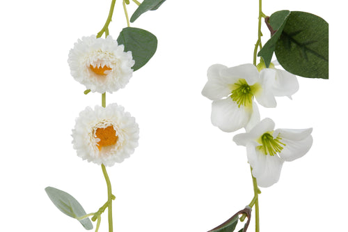 J-Line slinger Bloemen + Blaadjes - kunststof - wit/groen - 2 stuks