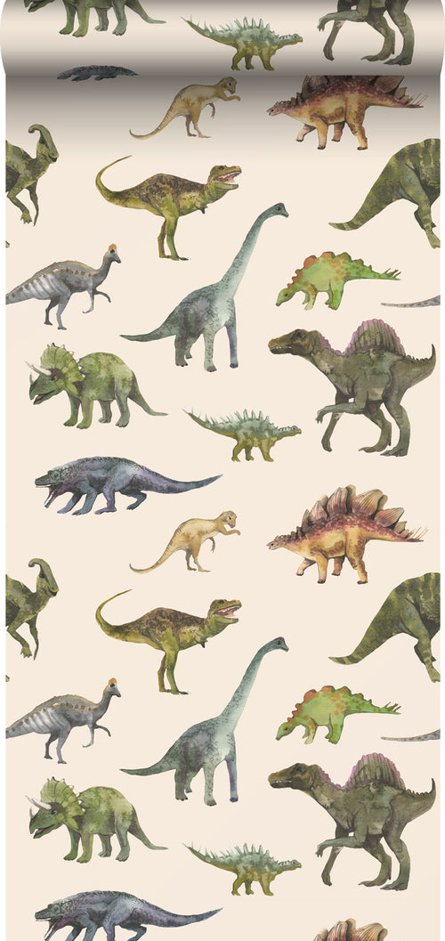 Sanders & Sanders behang dinosaurussen groen en beige - 50 x 900 cm - 935371